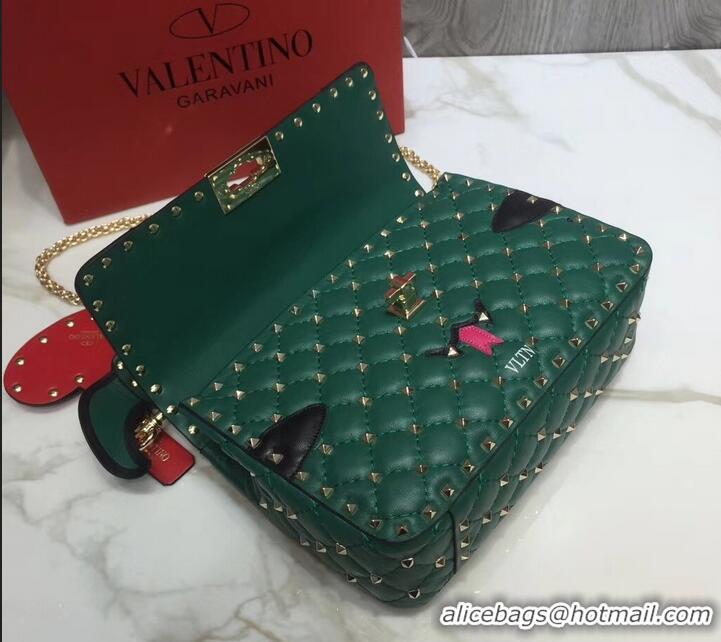 Luxury Valentino Printed Medium Rockstud Spike Chain Bag 01190 Green 2019