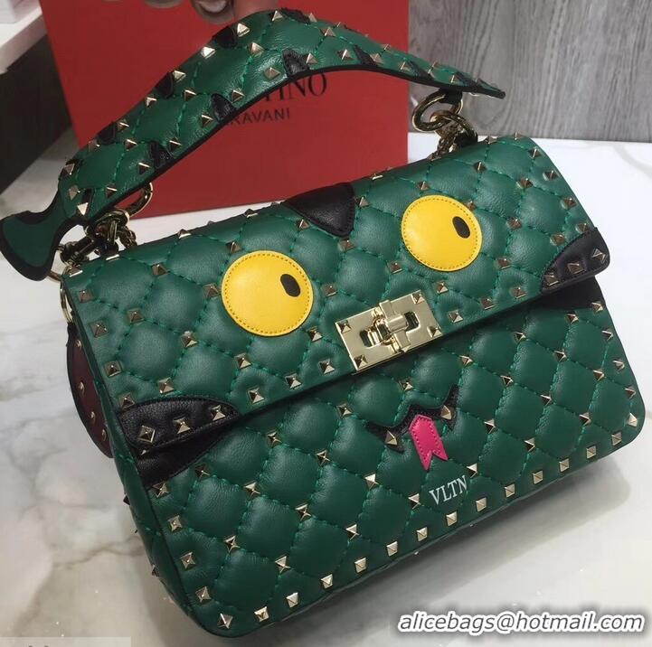 Luxury Valentino Printed Medium Rockstud Spike Chain Bag 01190 Green 2019