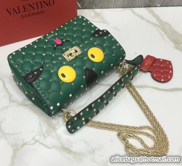 Luxury Valentino Printed Medium Rockstud Spike Chain Bag 01190 Green 2019