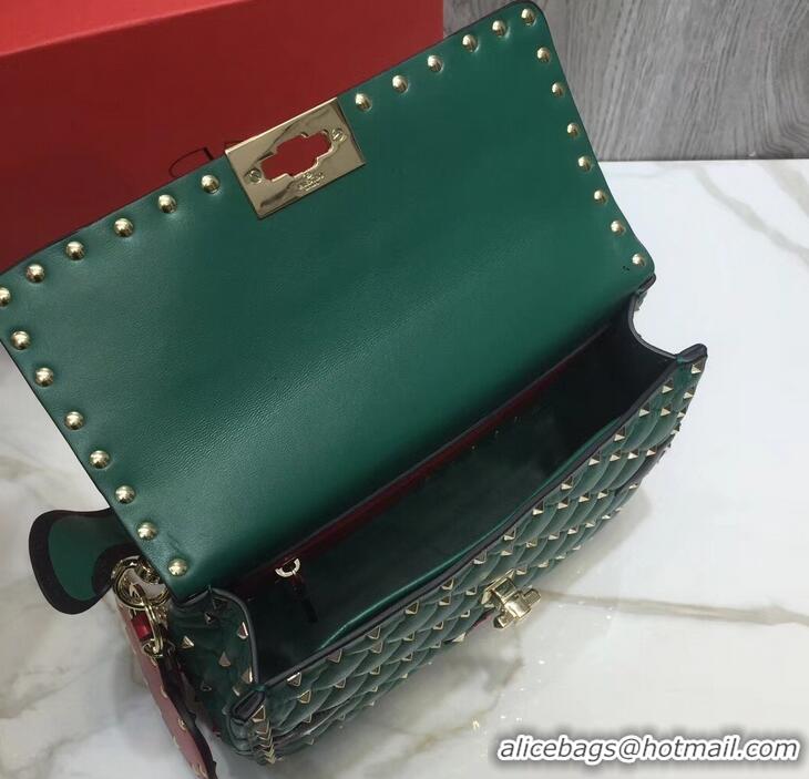 Luxury Valentino Printed Medium Rockstud Spike Chain Bag 01190 Green 2019