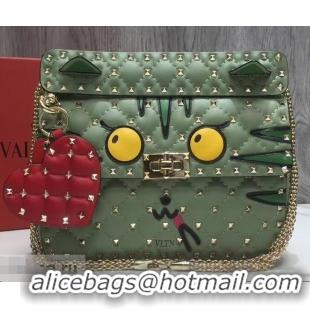 Sophisticated Valentino Printed Medium Rockstud Spike Chain Bag 01190 Light Green 2019