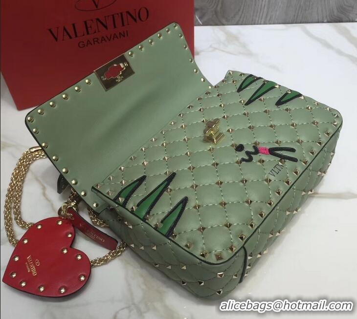 Sophisticated Valentino Printed Medium Rockstud Spike Chain Bag 01190 Light Green 2019