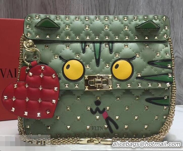 Sophisticated Valentino Printed Medium Rockstud Spike Chain Bag 01190 Light Green 2019