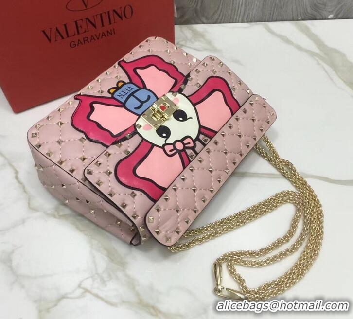 Expensive Valentino Printed Medium Rockstud Spike Chain Bag 01190 Pink 2019