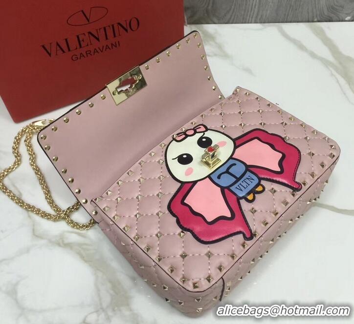 Expensive Valentino Printed Medium Rockstud Spike Chain Bag 01190 Pink 2019