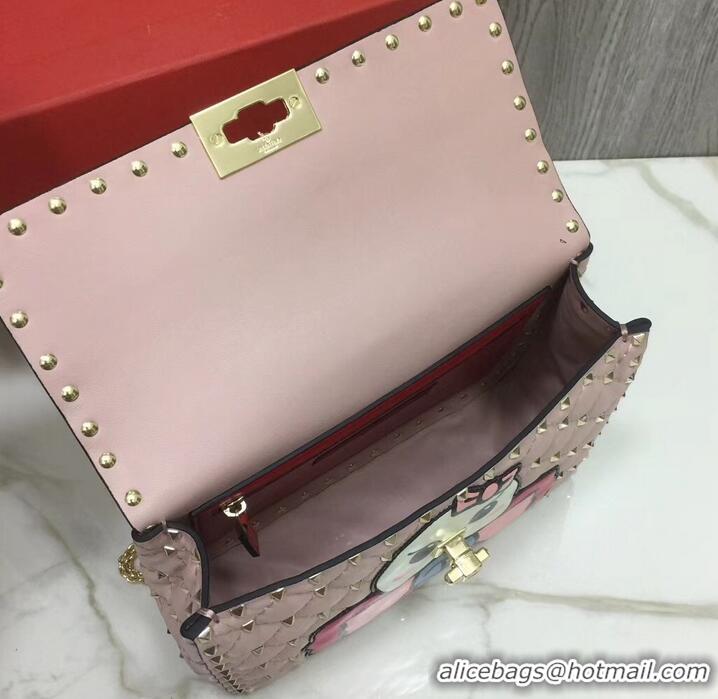 Expensive Valentino Printed Medium Rockstud Spike Chain Bag 01190 Pink 2019