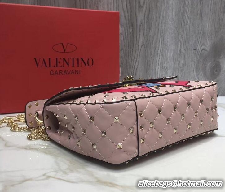 Expensive Valentino Printed Medium Rockstud Spike Chain Bag 01190 Pink 2019