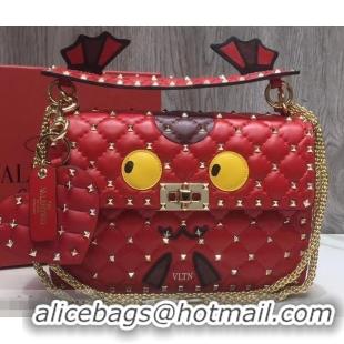 Luxury Classic Valentino Printed Medium Rockstud Spike Chain Bag 01190 Red 2019