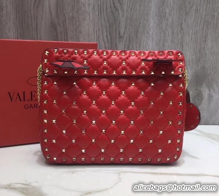 Luxury Classic Valentino Printed Medium Rockstud Spike Chain Bag 01190 Red 2019