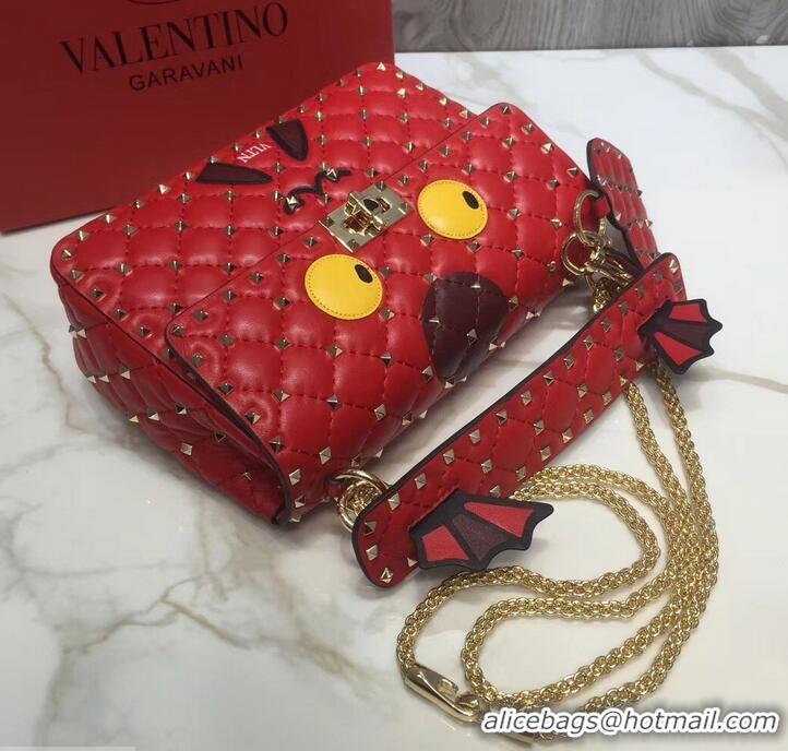 Luxury Classic Valentino Printed Medium Rockstud Spike Chain Bag 01190 Red 2019