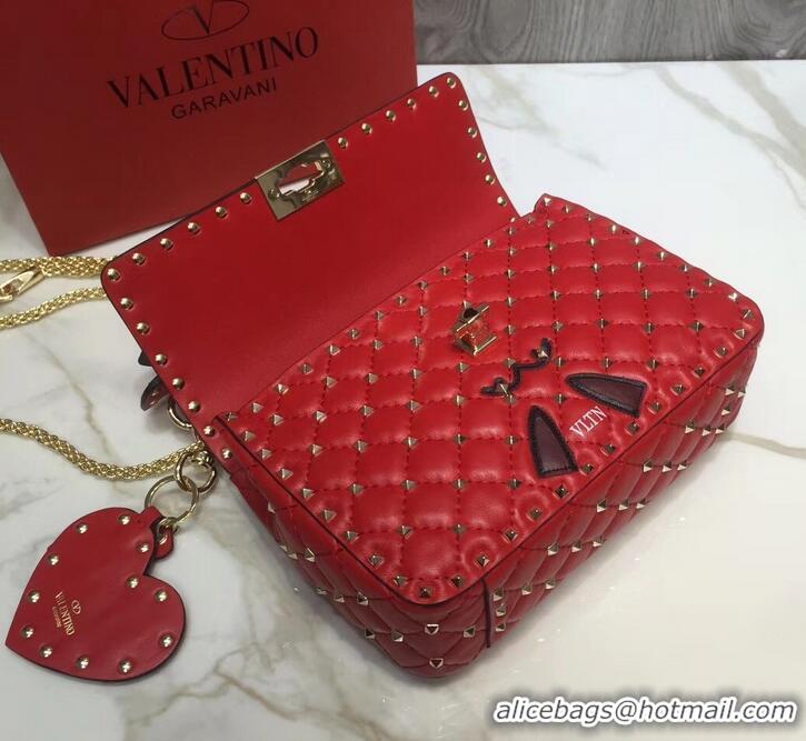 Luxury Classic Valentino Printed Medium Rockstud Spike Chain Bag 01190 Red 2019