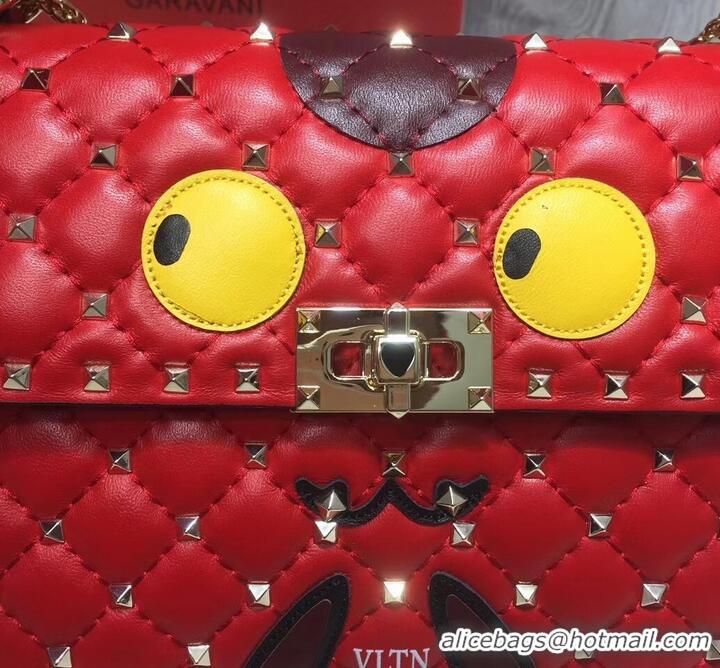 Luxury Classic Valentino Printed Medium Rockstud Spike Chain Bag 01190 Red 2019