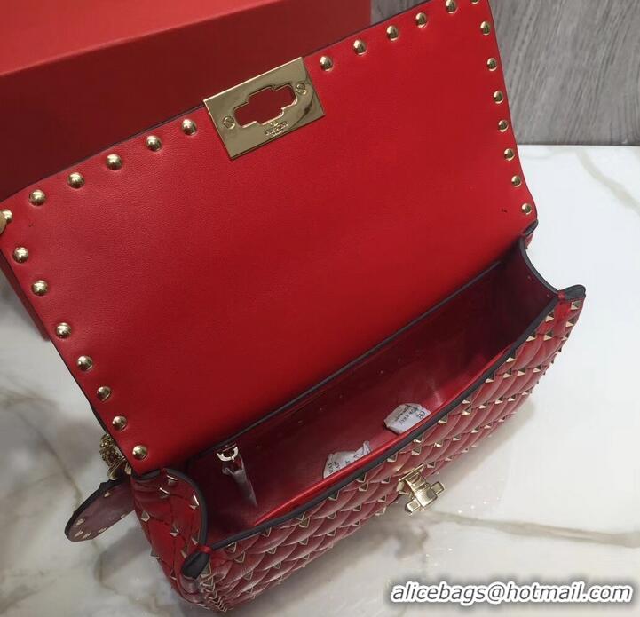 Luxury Classic Valentino Printed Medium Rockstud Spike Chain Bag 01190 Red 2019