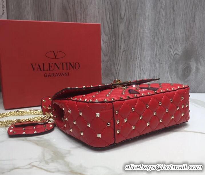 Luxury Classic Valentino Printed Medium Rockstud Spike Chain Bag 01190 Red 2019