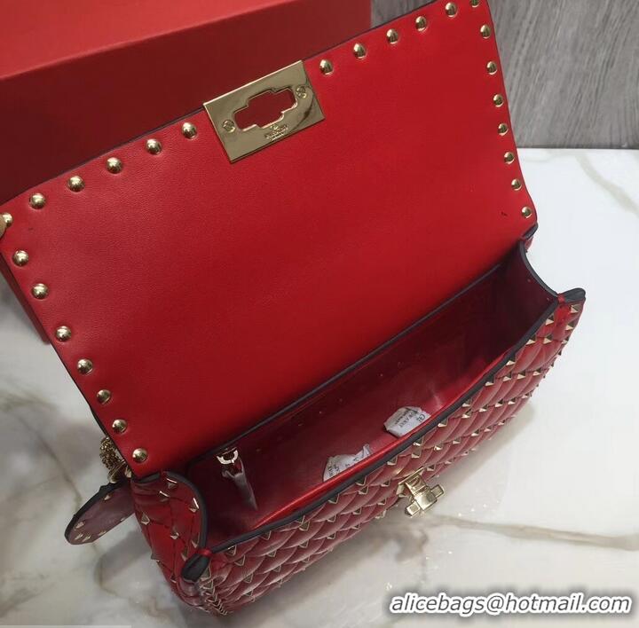 Luxury Classic Valentino Printed Medium Rockstud Spike Chain Bag 01190 Red 2019