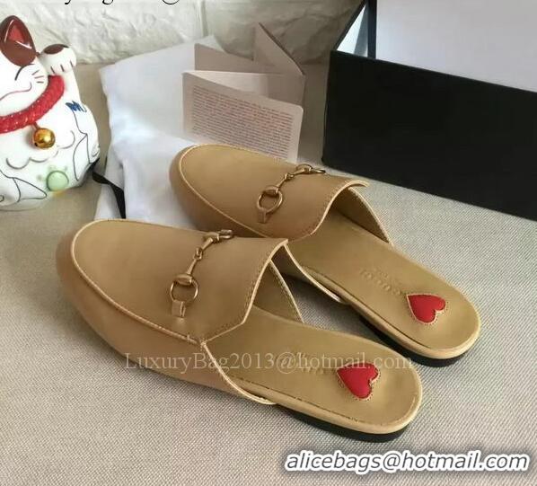 High Quality Gucci Leather Slipper GG1124 Apricot