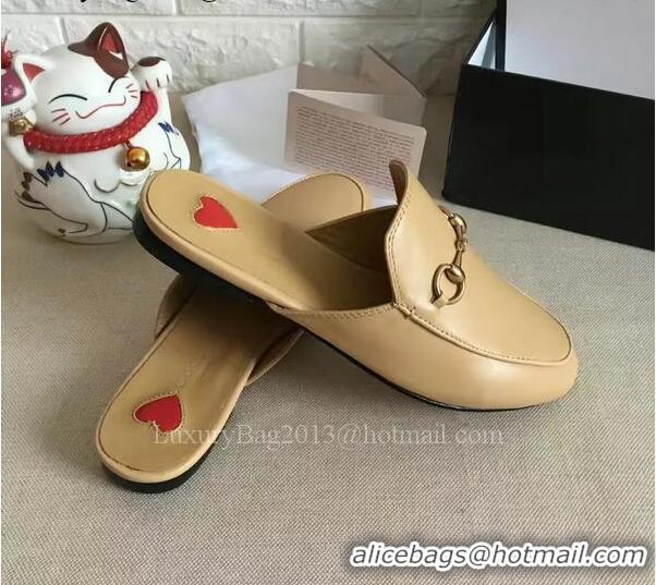 High Quality Gucci Leather Slipper GG1124 Apricot