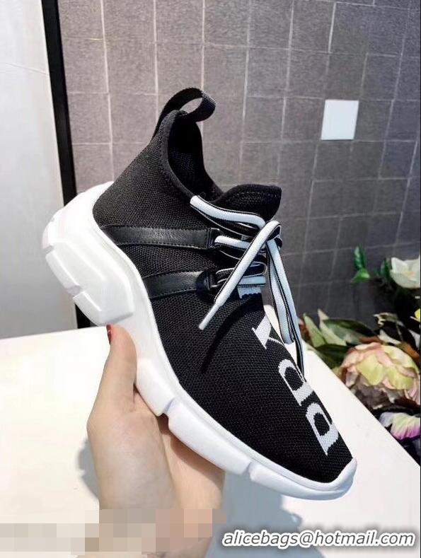 Buy Inexpensive Prada Knit Sneakers PA8021 Black With Intarsia Logo