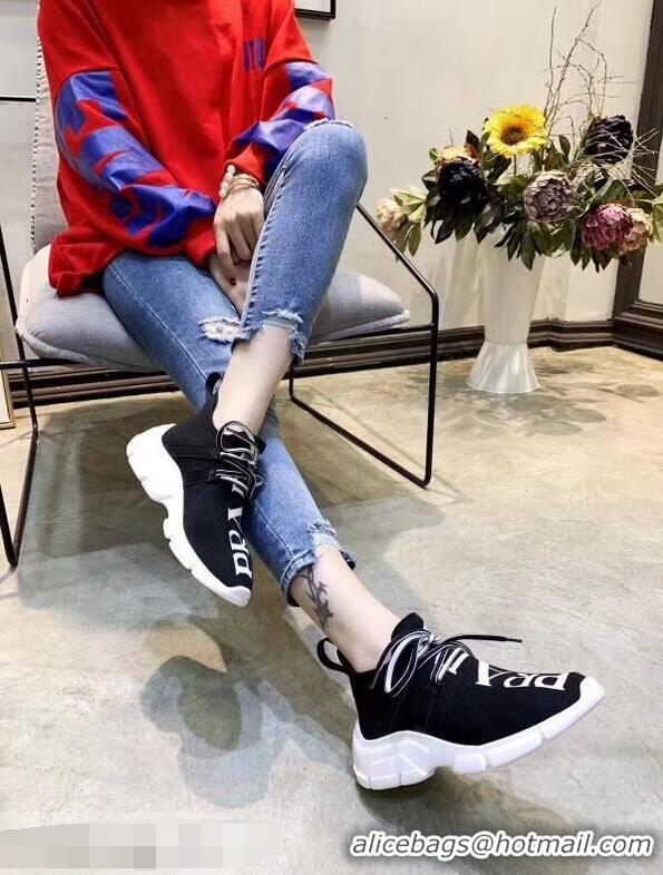 Buy Inexpensive Prada Knit Sneakers PA8021 Black With Intarsia Logo