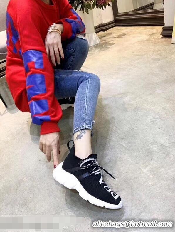 Buy Inexpensive Prada Knit Sneakers PA8021 Black With Intarsia Logo