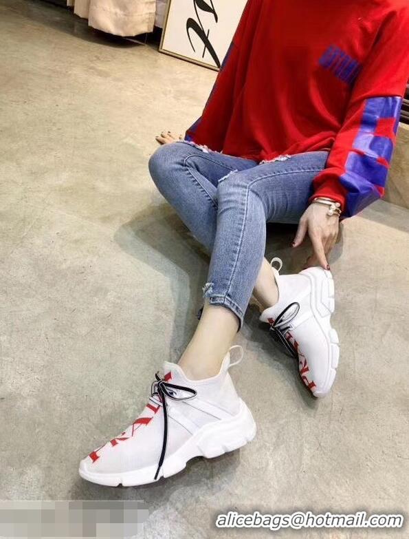 Design Discount Prada Knit Sneakers PA8021 White With Intarsia Logo