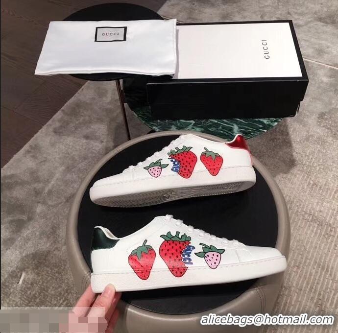 Super Discount Gucci Ace Leather Strawberry Sneakers 951802 2019