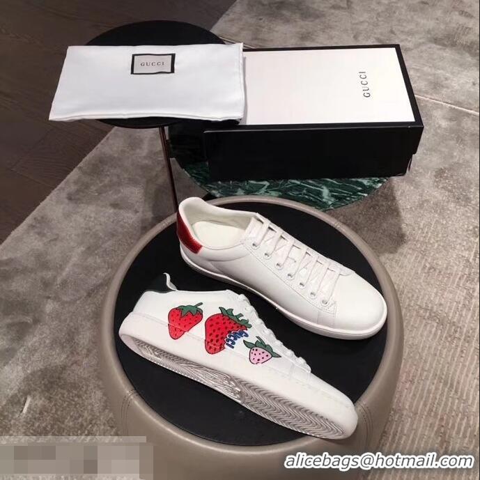 Super Discount Gucci Ace Leather Strawberry Sneakers 951802 2019