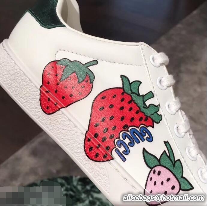 Super Discount Gucci Ace Leather Strawberry Sneakers 951802 2019