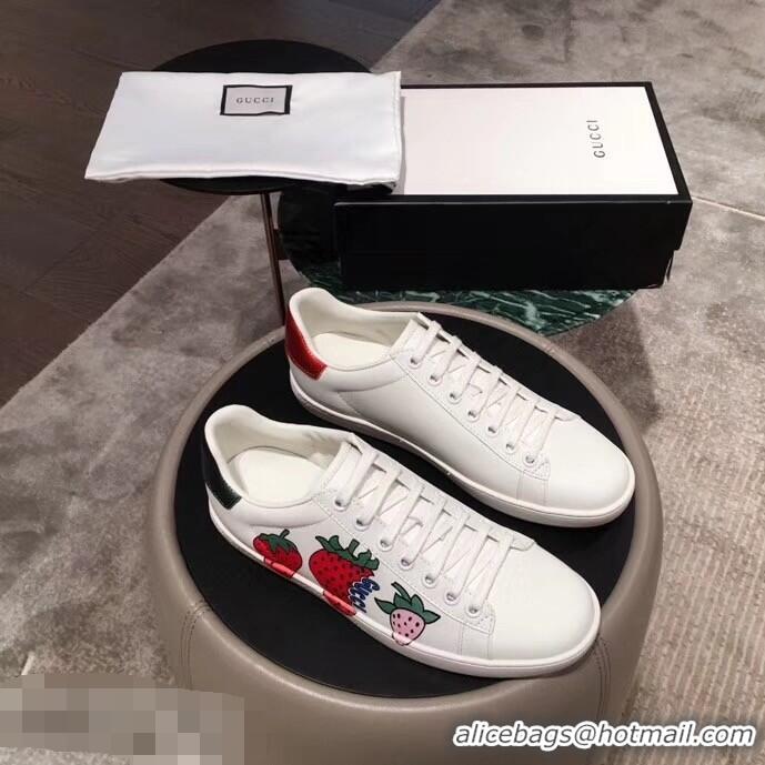 Super Discount Gucci Ace Leather Strawberry Sneakers 951802 2019