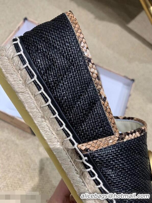 Imitation Gucci Chevron Raffia Espadrilles With Double G 577374/578547 Black 2019