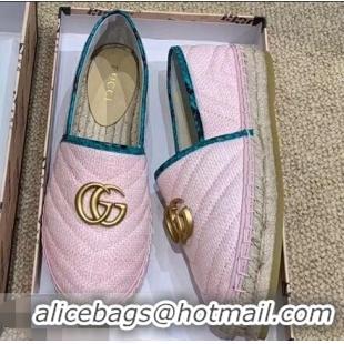 Low Cost Gucci Chevron Raffia Espadrilles With Double G 577374/578547 Pink 2019