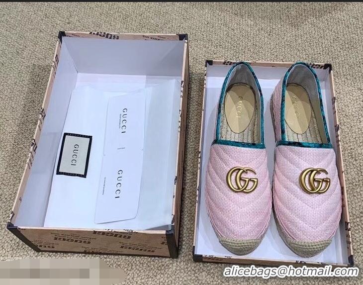 Low Cost Gucci Chevron Raffia Espadrilles With Double G 577374/578547 Pink 2019