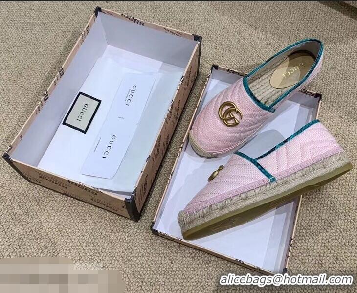 Low Cost Gucci Chevron Raffia Espadrilles With Double G 577374/578547 Pink 2019