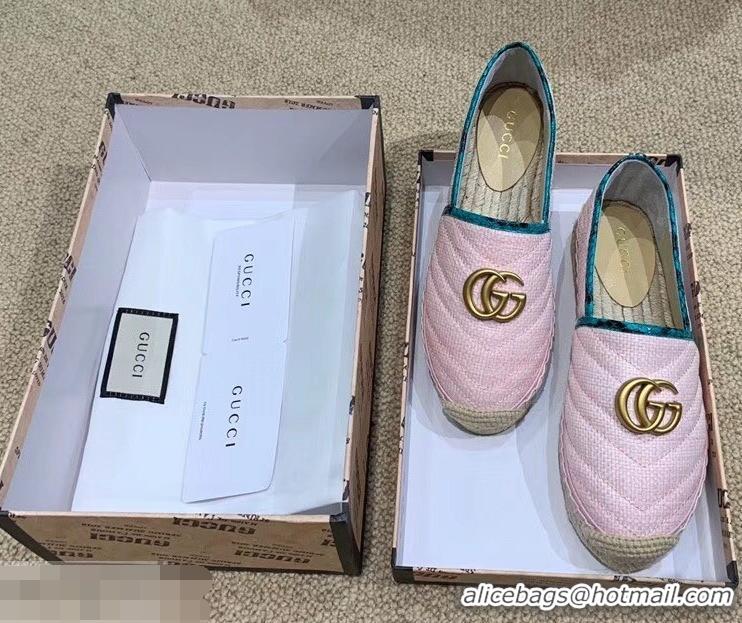 Low Cost Gucci Chevron Raffia Espadrilles With Double G 577374/578547 Pink 2019