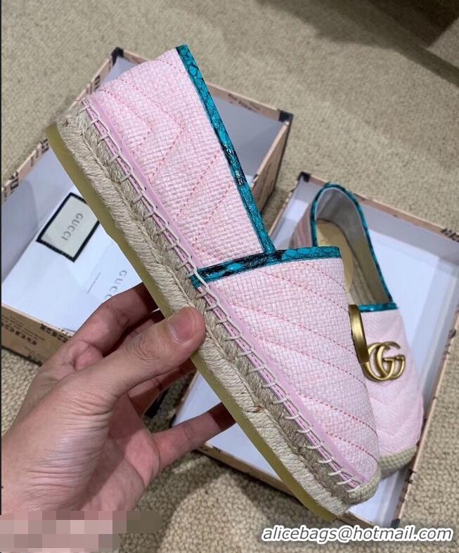 Low Cost Gucci Chevron Raffia Espadrilles With Double G 577374/578547 Pink 2019