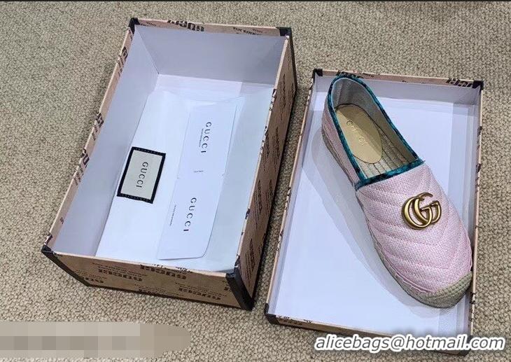 Low Cost Gucci Chevron Raffia Espadrilles With Double G 577374/578547 Pink 2019