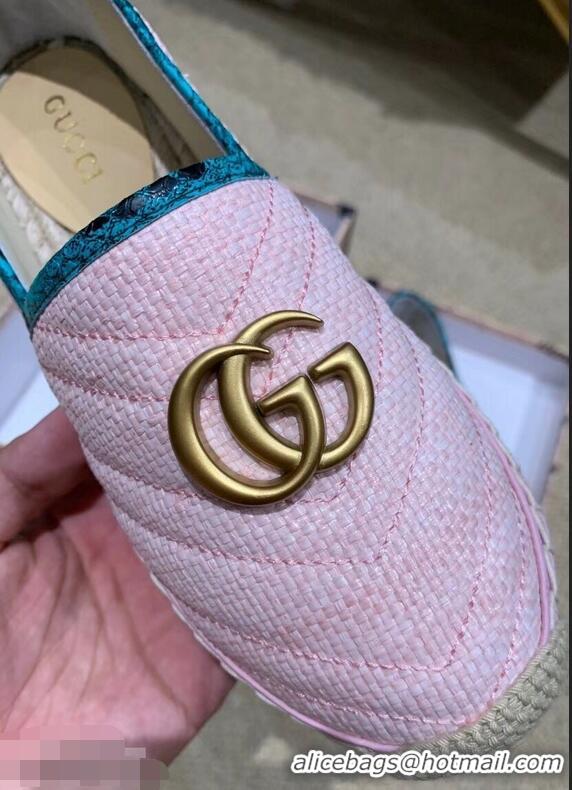 Low Cost Gucci Chevron Raffia Espadrilles With Double G 577374/578547 Pink 2019