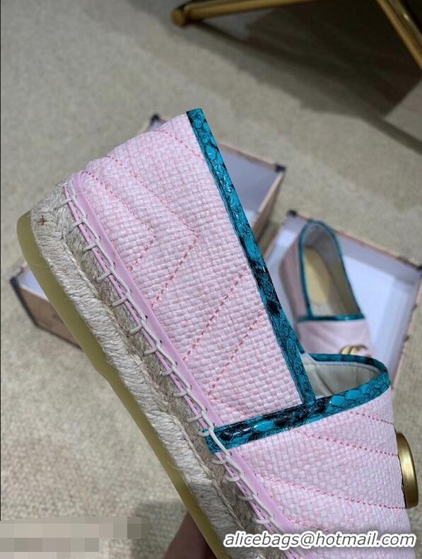 Low Cost Gucci Chevron Raffia Espadrilles With Double G 577374/578547 Pink 2019