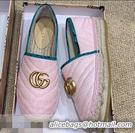 Low Cost Gucci Chevron Raffia Espadrilles With Double G 577374/578547 Pink 2019