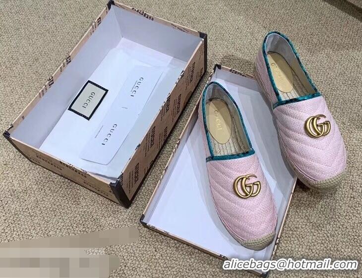 Low Cost Gucci Chevron Raffia Espadrilles With Double G 577374/578547 Pink 2019