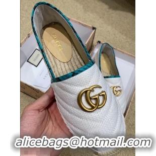 Luxurious Gucci Chevron Raffia Espadrilles With Double G 577374/578547 White 2019