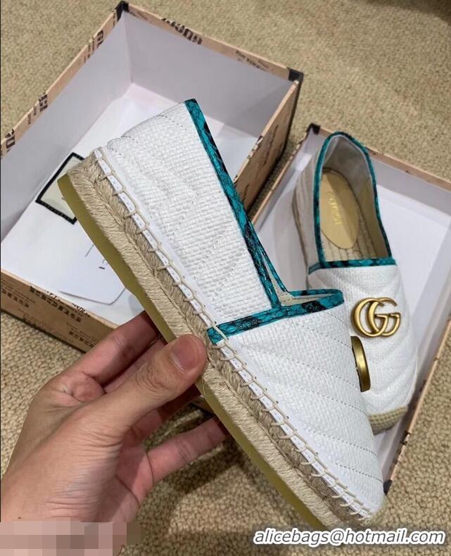 Luxurious Gucci Chevron Raffia Espadrilles With Double G 577374/578547 White 2019