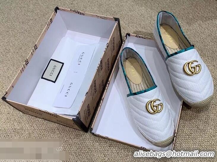 Luxurious Gucci Chevron Raffia Espadrilles With Double G 577374/578547 White 2019