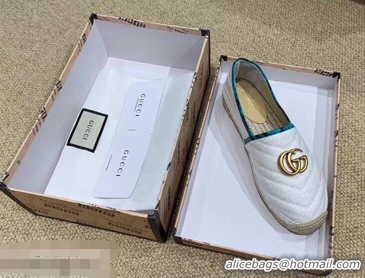 Luxurious Gucci Chevron Raffia Espadrilles With Double G 577374/578547 White 2019