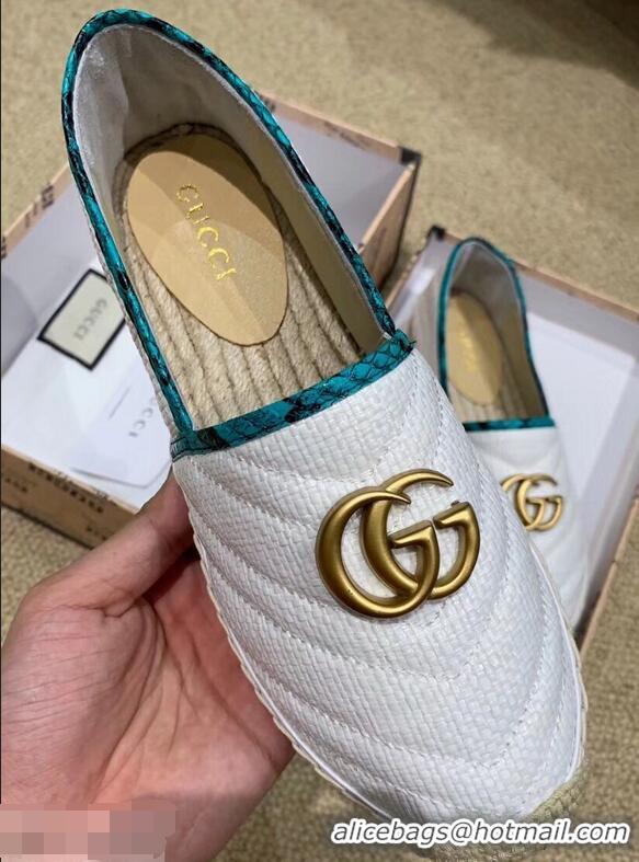 Luxurious Gucci Chevron Raffia Espadrilles With Double G 577374/578547 White 2019