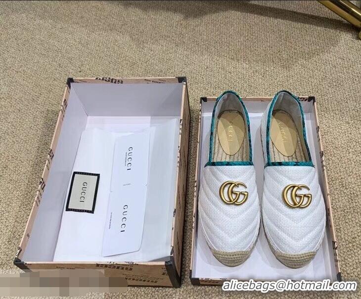 Luxurious Gucci Chevron Raffia Espadrilles With Double G 577374/578547 White 2019