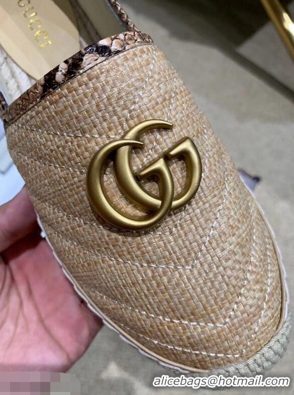 Most Popular Gucci Chevron Raffia Espadrilles With Double G 577374/578547 Beige 2019