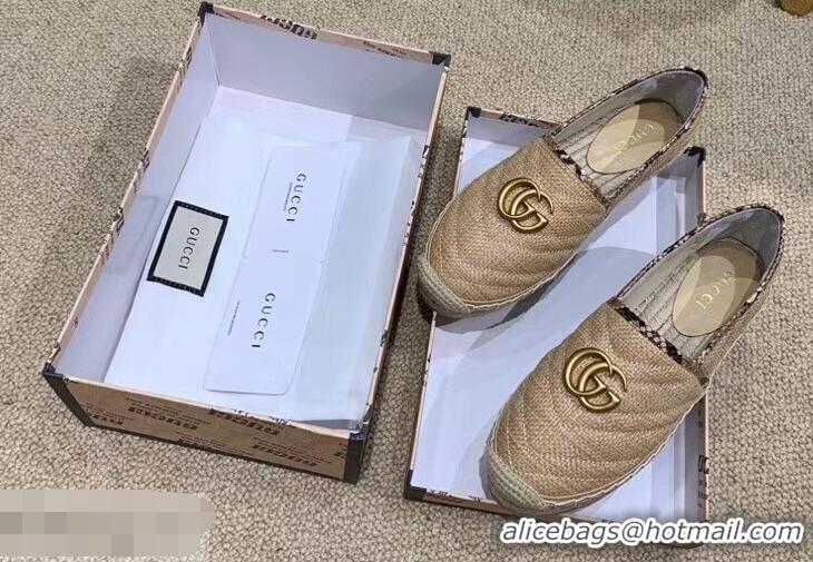 Most Popular Gucci Chevron Raffia Espadrilles With Double G 577374/578547 Beige 2019