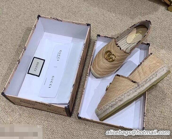 Most Popular Gucci Chevron Raffia Espadrilles With Double G 577374/578547 Beige 2019