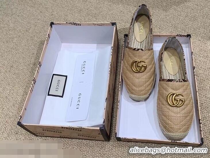 Most Popular Gucci Chevron Raffia Espadrilles With Double G 577374/578547 Beige 2019